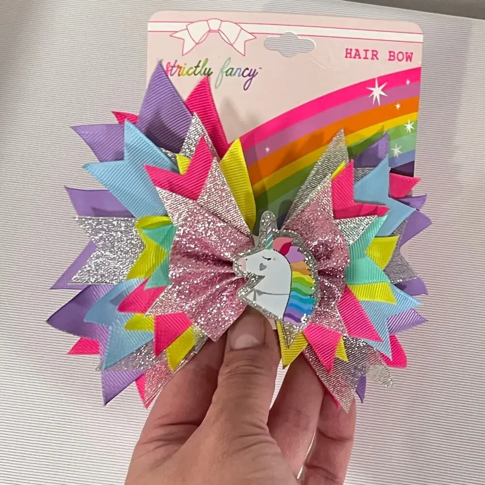 Unicorn Rainbow Hair Bows Tie Dye Clip On Barrettes Girl Core Stocking Stuffer